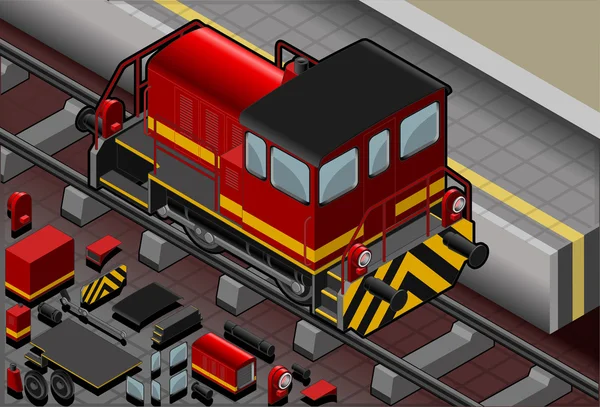 Tren rojo isométrico en vista trasera — Vector de stock