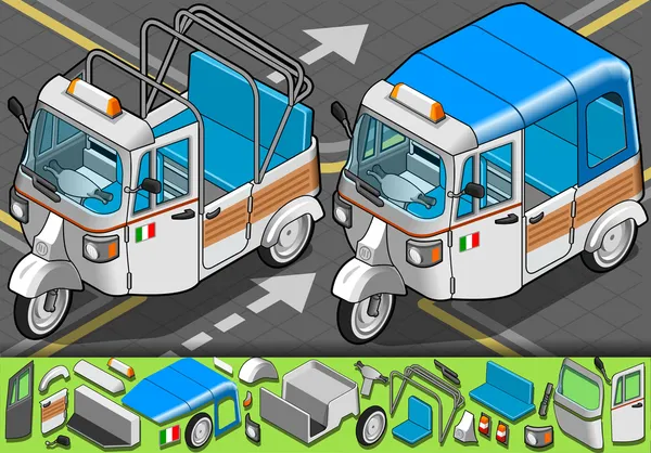 Rickshaw italiano isométrico na vista frontal — Vetor de Stock