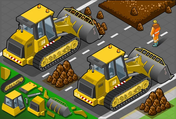 izometrik sarı buldozer arka görünümü