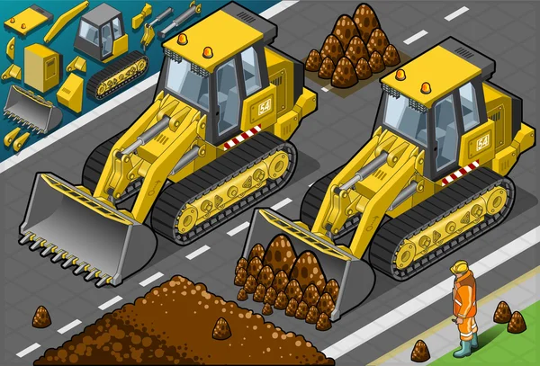 Bulldozer jaune isométrique en vue de face — Image vectorielle