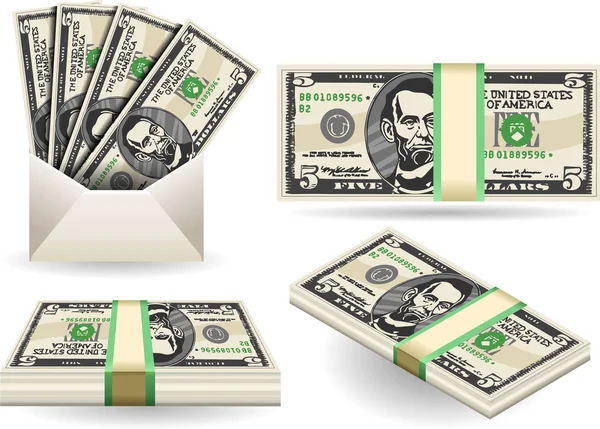 Beş dolarlık banknot tam set — Stok Vektör