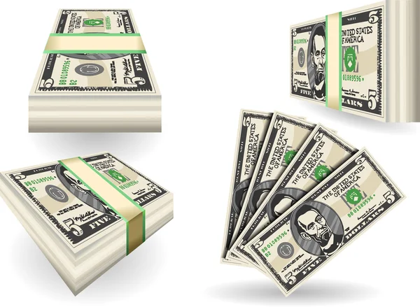 Set completo di banconote da cinque dollari — Vettoriale Stock