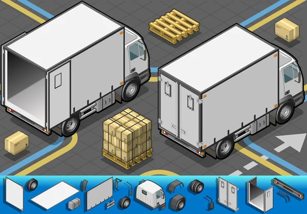 Izometrik konteyner buzdolabı kamyon arka görünümü — Stok Vektör