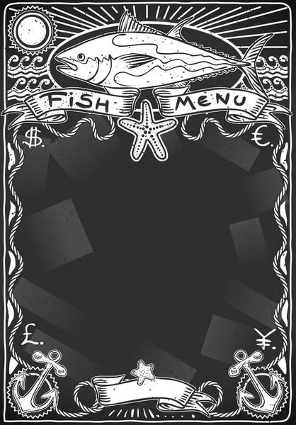 Tableau noir graphique vintage pour poisson Menu — Image vectorielle
