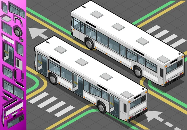 Isometrischer Bus mit geöffneten Türen — Stockvektor