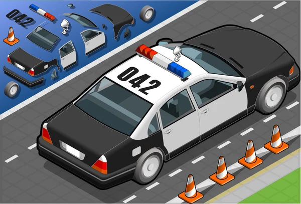 Isometric Police Car in Rear View — Stock Vector