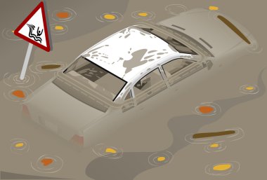 Isometric White Car Flooden in rear view clipart