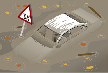 izometrik beyaz araba flooden önünde görüntülemek