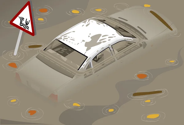 Isometrisches weißes Auto überflutet in Rückansicht — Stockvektor