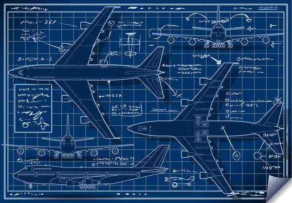 Proyecto de un avión en cinco posiciones — Archivo Imágenes Vectoriales