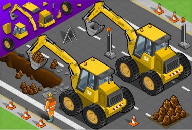 Dikiz izometrik sarı Ekskavatör