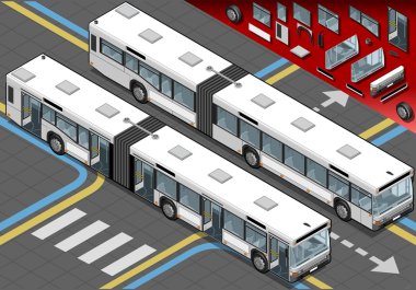 Isometric Long Bus in Front View with open doors clipart