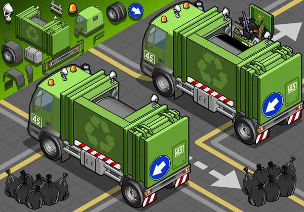 Camion à ordures isométrique en vue arrière — Image vectorielle