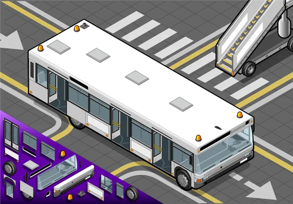 Autobús al Aeropuerto Isométrico con Puertas Abiertas en Vista Frontal — Vector de stock