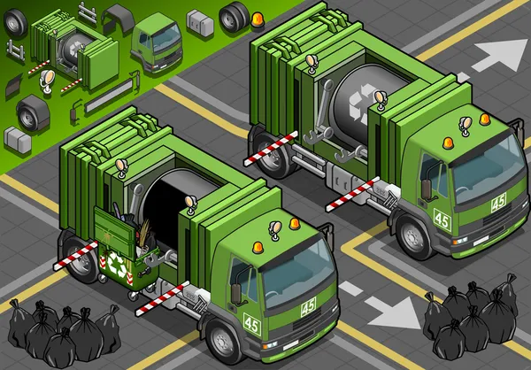 Camion à ordures isométrique en vue avant — Image vectorielle