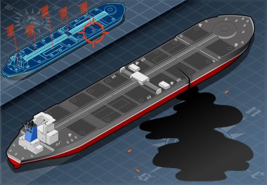 izometrik gemi tanker sızan petrol arka görünümü
