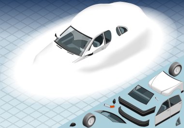 Isometric Snow Capped White Car in Front View clipart
