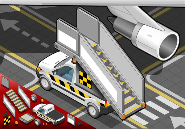 Voiture d'escalier d'embarquement à l'aéroport Isometric Vue arrière — Image vectorielle