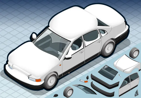 Isometrisk snö utjämnade vit bil i framifrån — Stock vektor