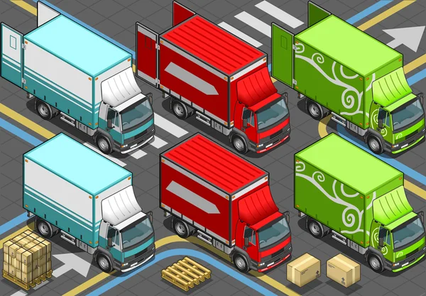 Camions de livraison isométriques en vue de face — Image vectorielle