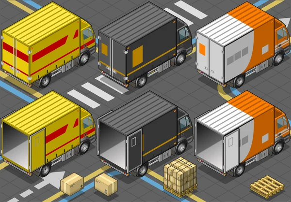 Camion de livraison isométrique en trois livrées — Image vectorielle