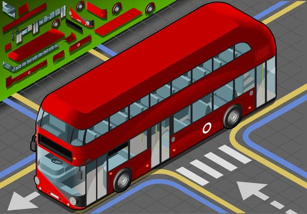 Isometric Double Decker Bus in Front View Vector Graphics