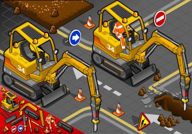 izometrik keski mini ekskavatör önünde görüntülemek