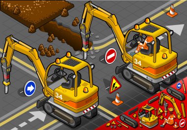 Dikiz izometrik keski mini ekskavatör