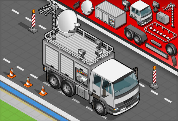 Isometric Broadcast TV Truck in Front View