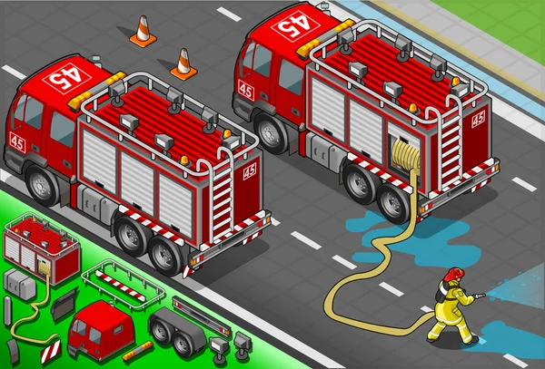 Isometrisk brandman lastbil i bakifrån — Stockfoto