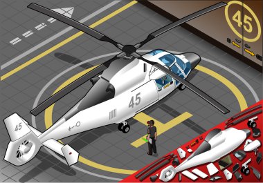 arka görünümünde izometrik beyaz helikopter indi