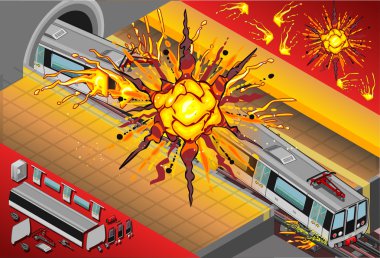 Isometric Metro Wagons Exploded in the Station clipart