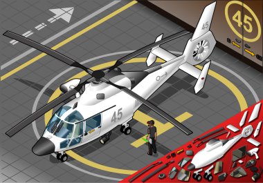 izometrik beyaz helikopterle önünde görünümü indi