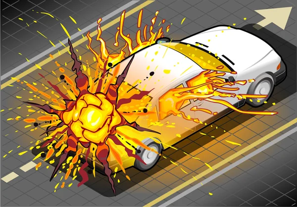 Isometric White Car in Explosion in Rear view — Stock Photo, Image