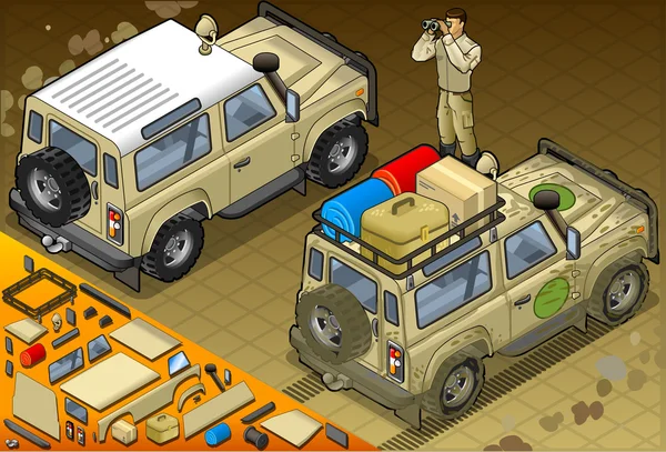Isometrischer Safari-Jeep in der Rückansicht — Stockfoto