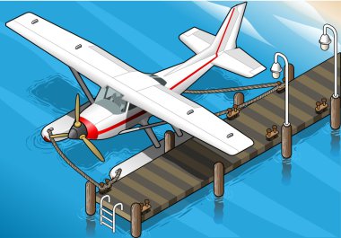 Isometric Seaplane Moored at the Pier in Front View clipart