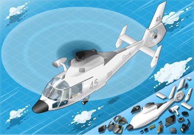 izometrik beyaz helikopter uçuş ön görünüm