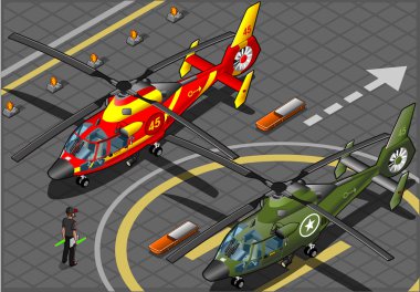 izometrik acil ve askeri helikopterler ön görünüm