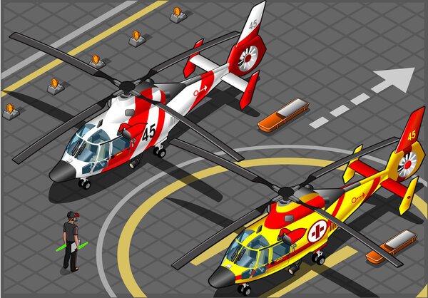 Isometric Emergency Helicopters in Front View