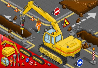 Isometric Chisel Excavator in Rear View clipart