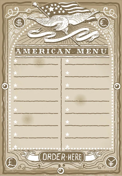 Página Gráfica Vintage para Menu Americano — Vetor de Stock