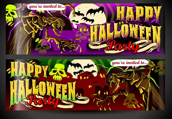 Banners uitnodigen voor Halloweenfeest — Stockvector