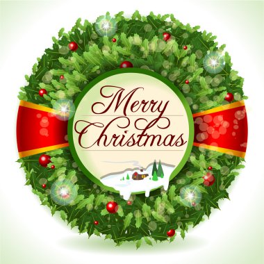 çelenk Noel kar manzara ile