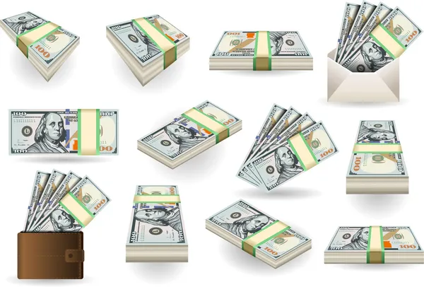 Sada sto dolarů bankovek — Stockový vektor