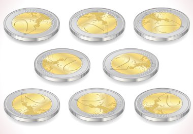 kümesi üzerinde beyaz izole iki euro coins