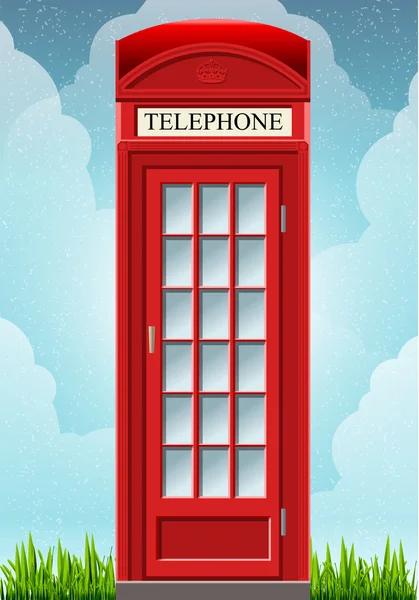 İngiliz kırmızı telefon kabini çim — Stok Vektör