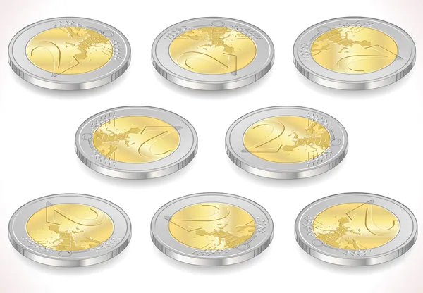 Set de Dos Monedas Euro Aisladas en Blanco — Vector de stock