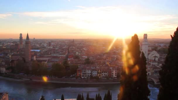 Tijd lapse zonsondergang panorama van verona, Italië, Europa — Stockvideo