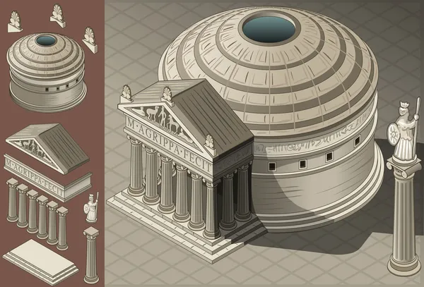 Templo do Panteão Isométrico na Arquitetura Romana —  Vetores de Stock