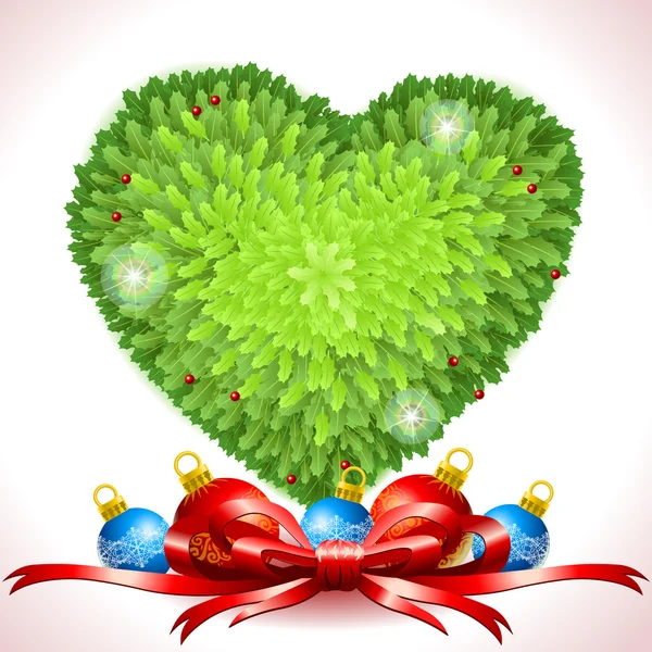 Holly Leaves Heart with Christmas Balls — Stock Vector